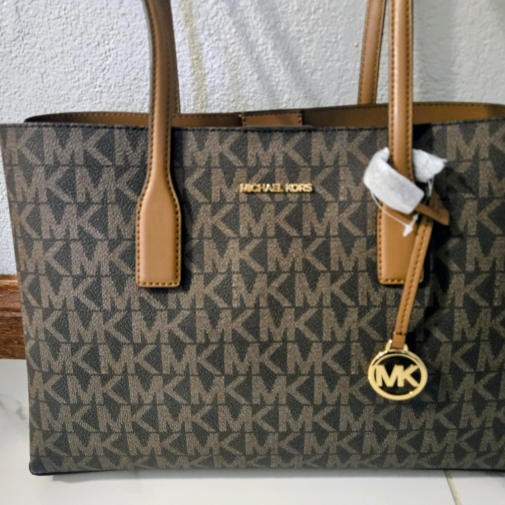 New! Michael Kors Emilia Medium Logo Tote Bag - Brown/Acorn" 358 - Picture 5 of 16